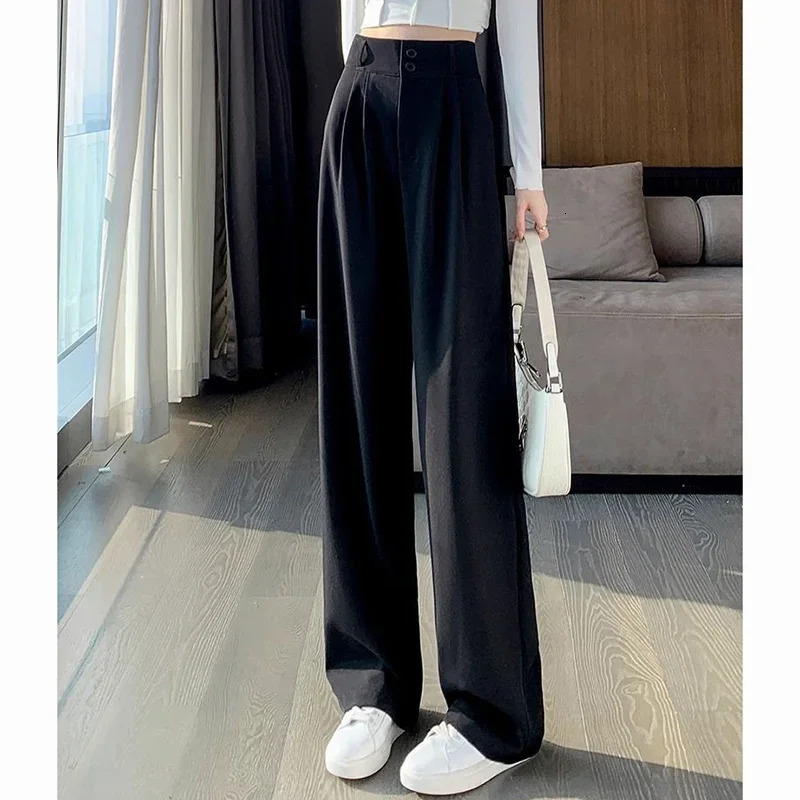 2025 Lady Summer Baggy High Waisted Pants Women Big Size Straight Leg Suit Trousers s Korean Classic Solid Basic Slacks Z260314