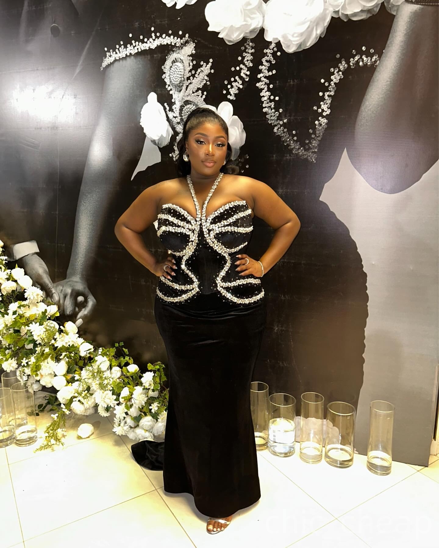 Black Mermaid Prom Dresses 2025 Beaded Crystals Halter Velvet Stylish Evening Formal Party Second Birthday Engagement Gowns Plus Size Dress For Specia