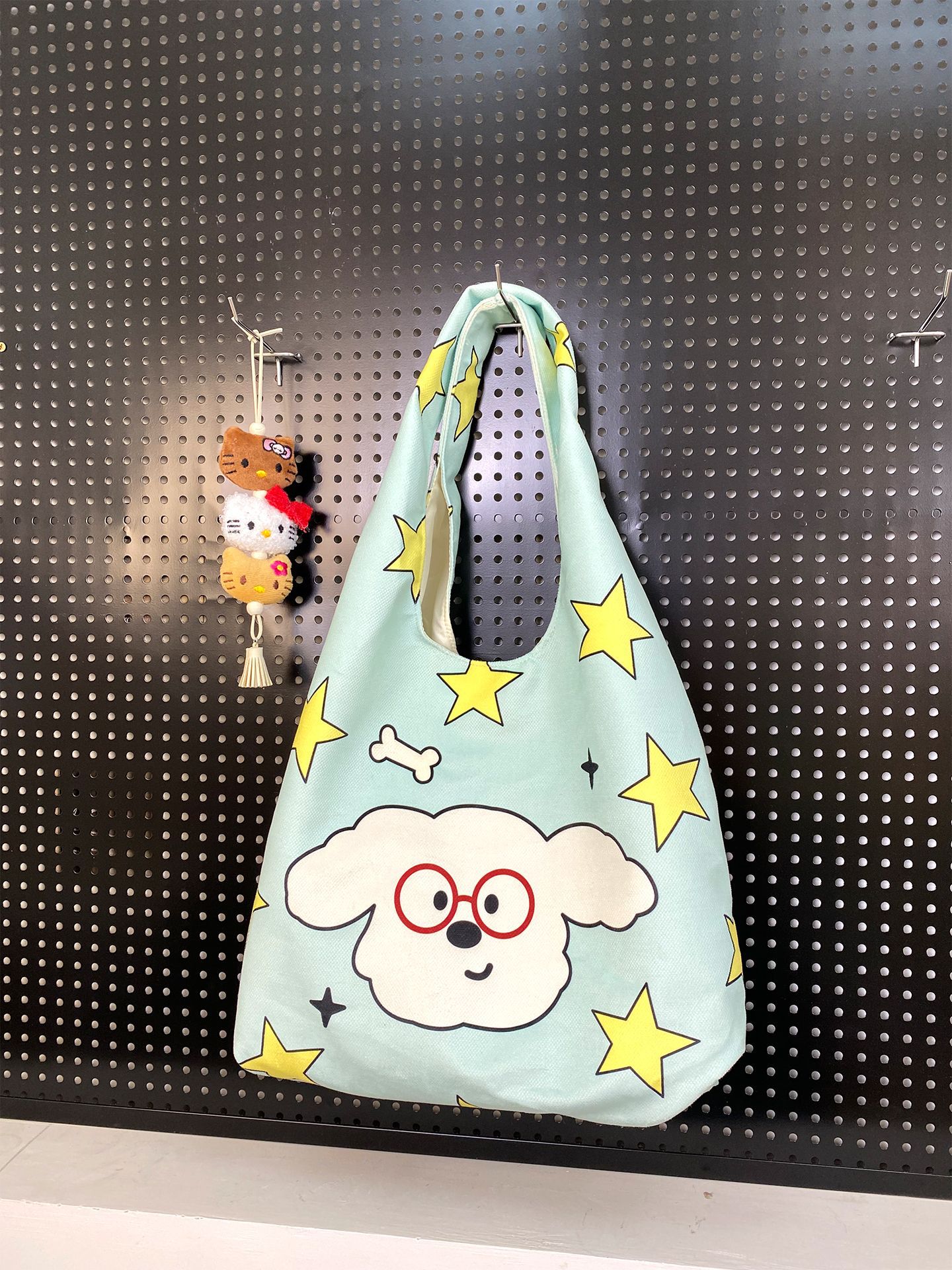 Ins cute painted vest bag, plush fabric shoulder bag canvas bag women's bag Z250224