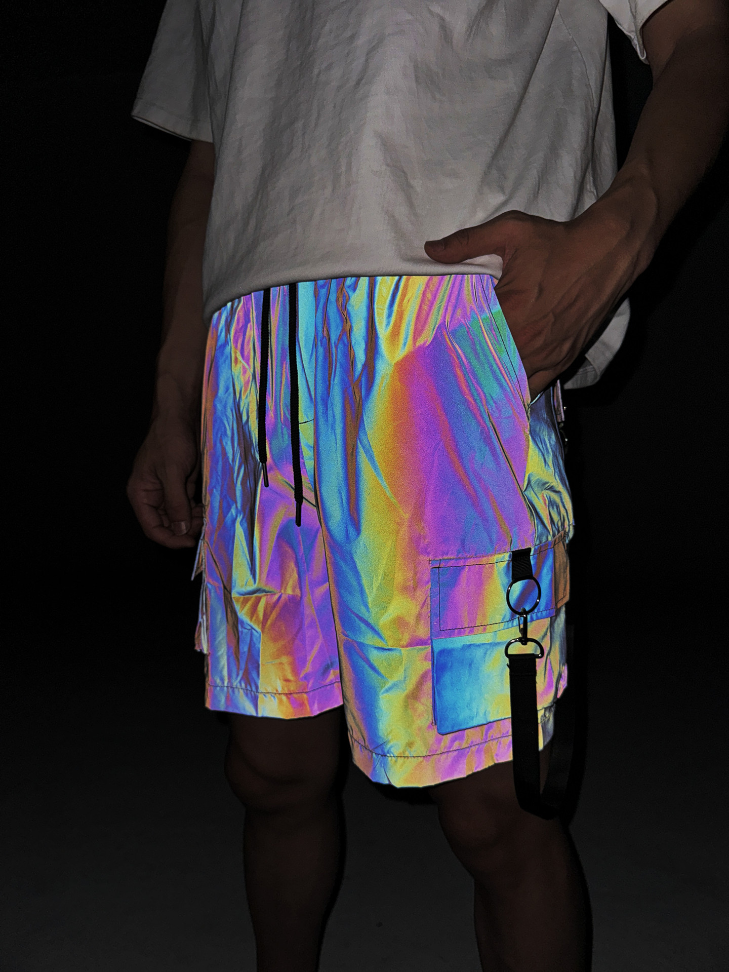 Men's Shorts Reflective Shorts Shorts men's hip-hop loose straight casual cropped pants