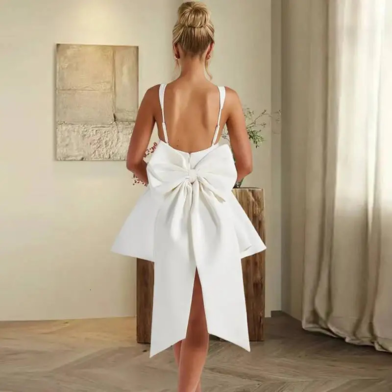 Giyu Sexy Bow Evening Club Party Dresses Women Summer Mini Short Pleated Dress Elegant Sleeveless Backless Corset Vestidos 250825
