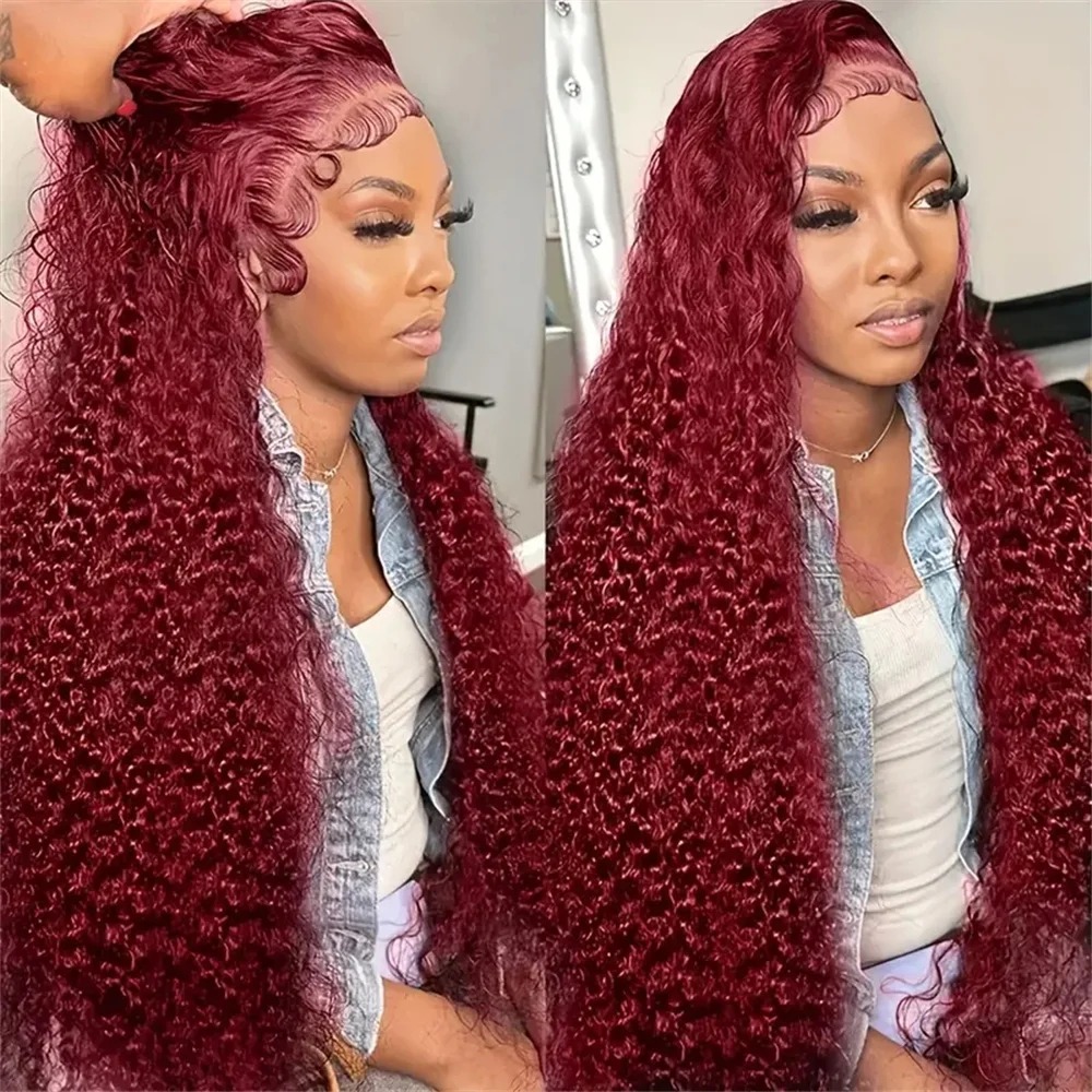 13x6 Hd Lace Front Wigs Human Hair Deep Wave High Density Transparent Lace Wear And Go 13x4 Lace Frontal Wigs for Black Women Glueless Burgundy Wig Pr