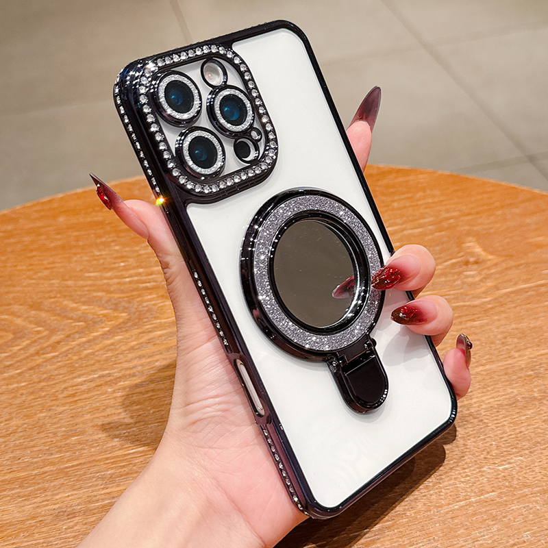 Luxury Diamond Glitter Mirror Magnetic For Magsafe Case With Camera Lens Protector for iPhone 17 16 15 14 13 12 11 Pro Max Samsung S25 Ultra S24 FE S2