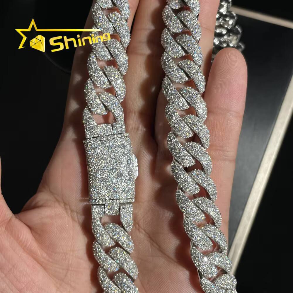Mosaic Setting Pass Diamond Tester Hip Hop Jewelry 14mm 925 Sterling Silver Men Necklace Iced Out Moissanite Cuban Link Chain