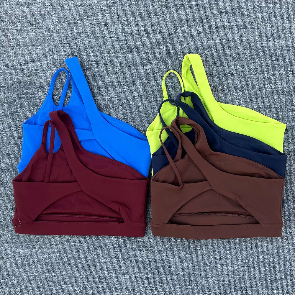 Off-Shoulder Beautiful Back Yoga Bare Sensation Sports Bra Irregular Straps Running Fitness Vest Top 48