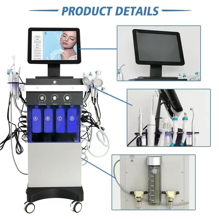 Hydro Facial Oxygen Machine Microdermabrasion 14 in 1 Function With Microcurrent LED Therapy Skin Scrubber Ultrasonic
