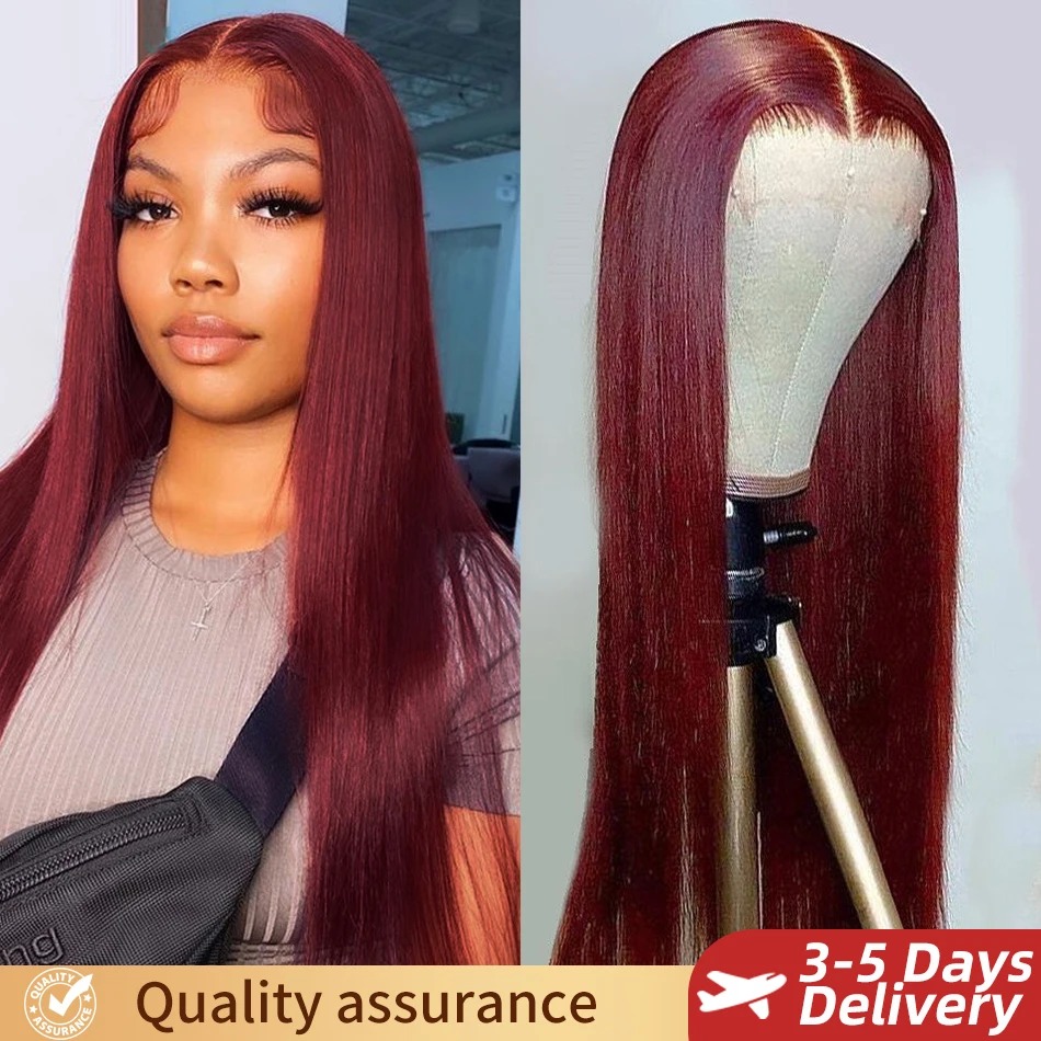 13x6 HD Lace Front Wig Human Hair Wigs Preplucked Hairline Red Burgundy Colored HD Transparent Pre Plucked Lace Frontal Human Hair Wigs High Density S