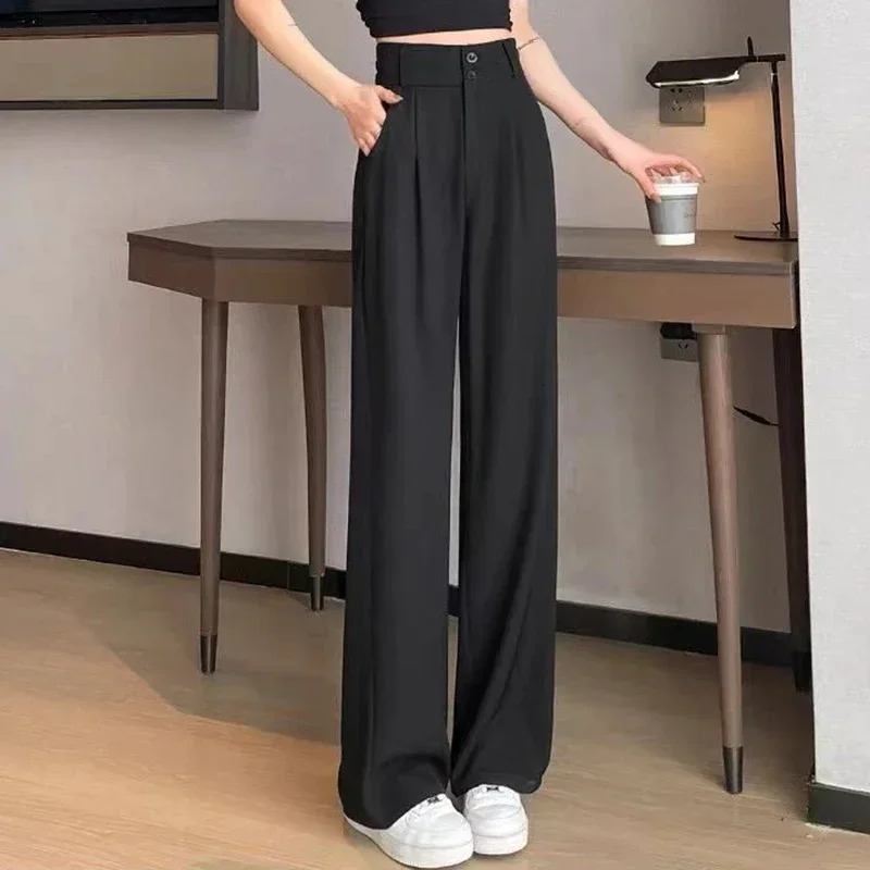 2025 Female High Waisted Wide Leg Pants Spring Women Concise Fashion Suit Trousers Lady Chic Korean Solid Color Slacks 250825