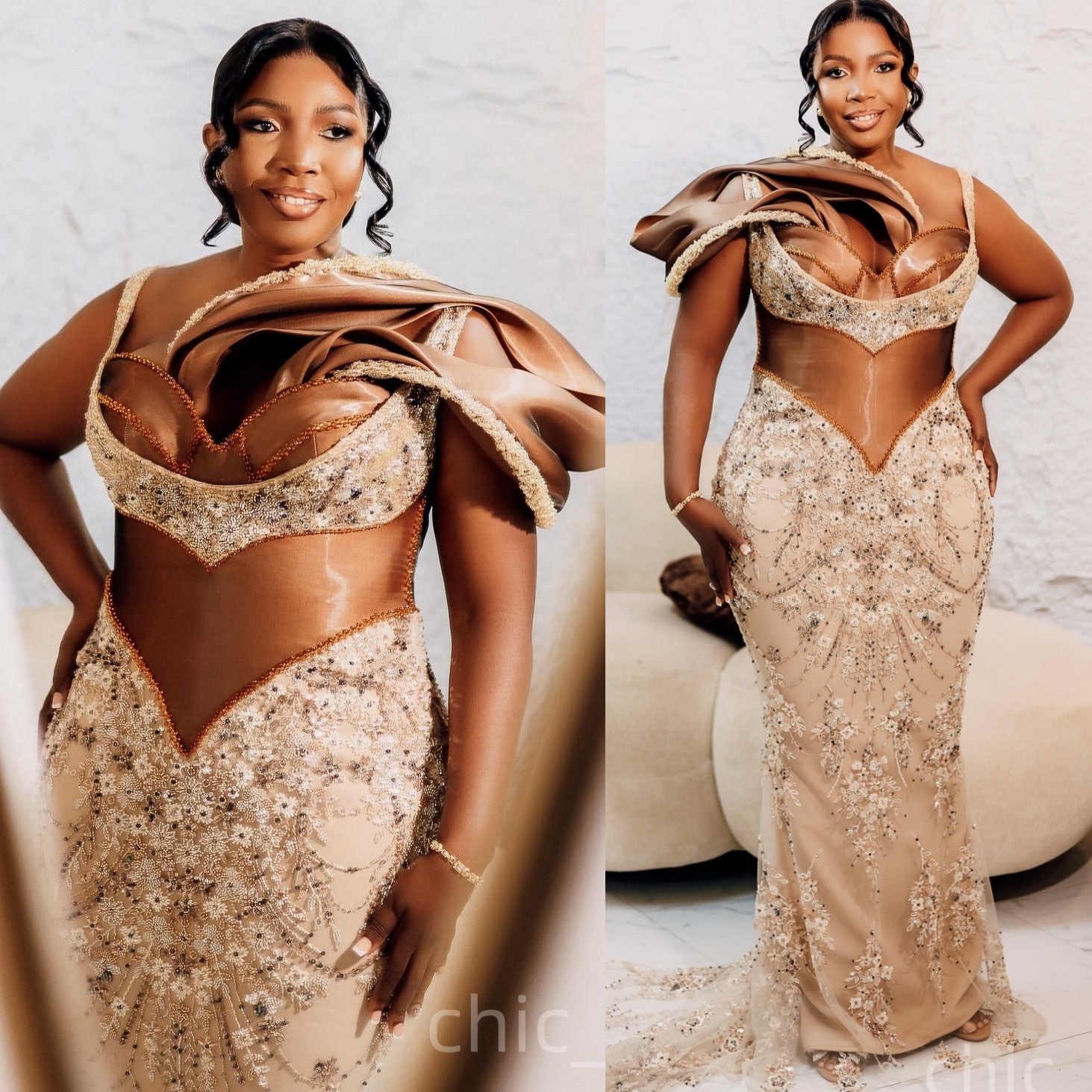 Champagne Mermaid Prom Dresses 2025 Beaded Sequined Lace Illusion Evening Formal Party Second Birthday Engagement Gowns Plus Size Dress For Special Oc