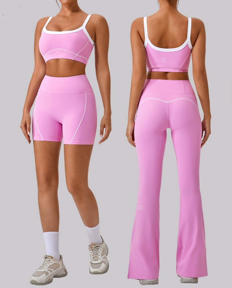 A401 Women's Yoga Workout Pant & Bra Ensemble - Peach Hips Matching Sports Wear Short Sportswear Top for Gym Exercises Womens Training Cloth