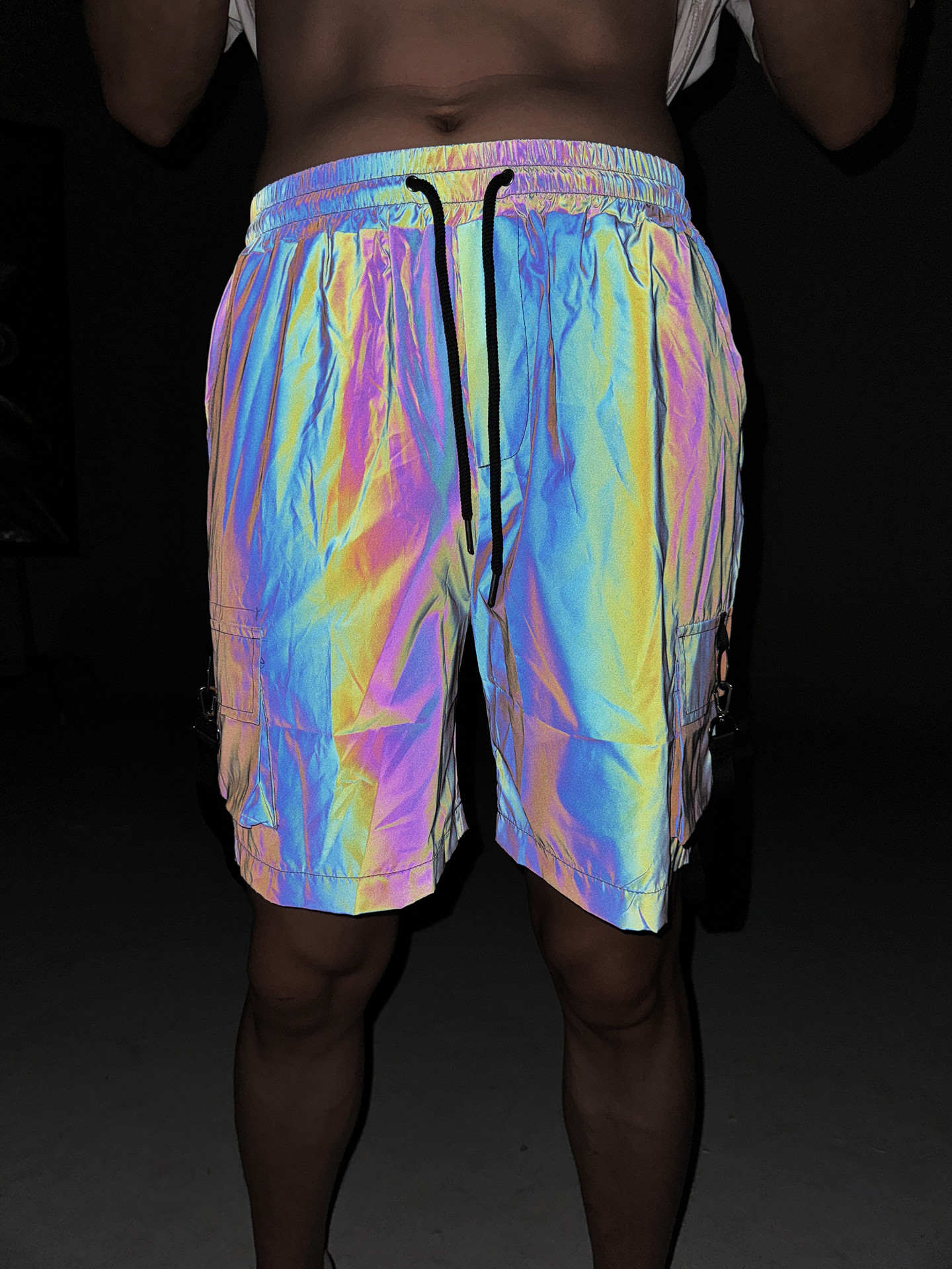 Men's Shorts Reflective Shorts Shorts men's hip-hop loose straight casual cropped pants