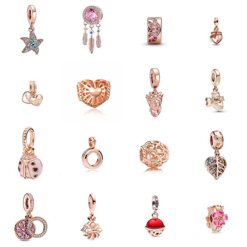 S925 Silver Designer Charm Rose Gold Diamond Starfish Dreamcatcher Love Leaf Gift Box Pendant Love Bead Bracelet DIY Jewelry Free Delivery Mother's Day Gift