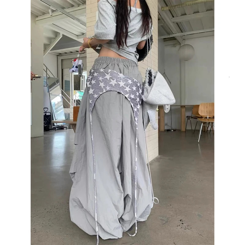 Autumn American Vintage 2000s Gray Cargo Women Y2k Baggy High Waist Straight Wide Leg Loose Lazy Casual Pants Z260314