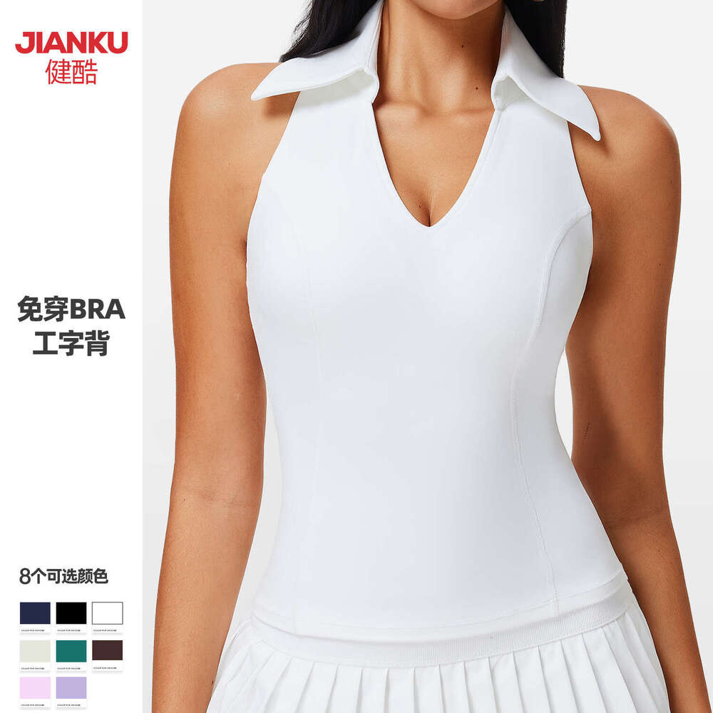 New Women's Sports Short Sleeve Fixed Cup Quick-Dry Running Fitness T-Shirt Outdoor Turn-Down Collar Golf Top 03