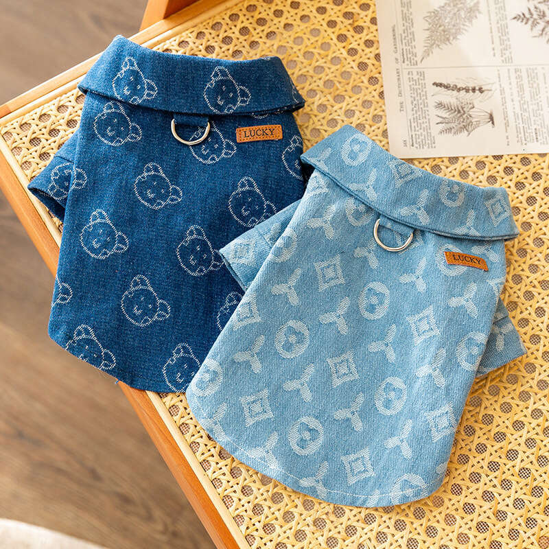Lanjia- Autumn Winter Dog Fashion Trendy Cool Jacquard Leash Denim Two-Legged Clothes For Small Medium Dogs And Cats Pet Clothing E4d5e