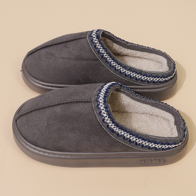 Free shipping Autumn and Winter Women's new fashionable and comfortable fluffy woolen shoe collar thick-soled round-toe casual lazy cotton slippe