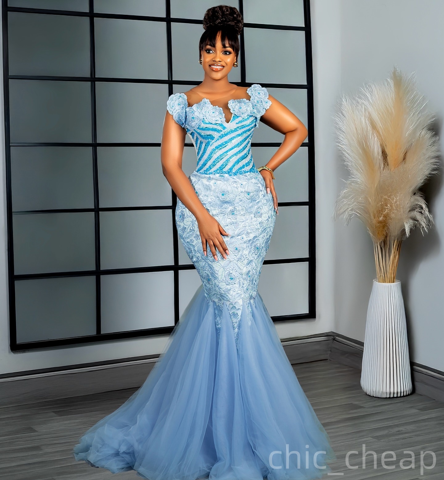 Light Sky Blue Mermaid Prom Dresses 2025 Lace Beaded Vintage Evening Formal Party Second Birthday Engagement Gowns Plus Size Dress For Special Occasio