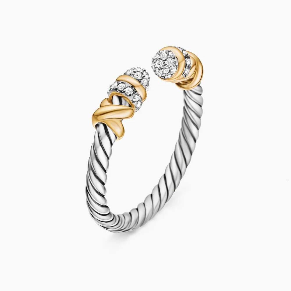Designer David Jewelry Yurmanly Sterling Silver Simple Open Twist Line Diamond Ring Dr08