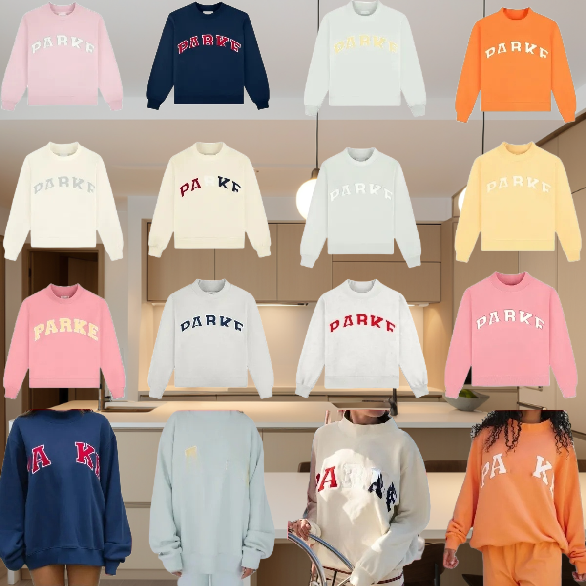 Parke Womens Autumn Loose Fit Letter Print Hoodie Sweatshirt Cotton Long-sleeve Pullover Hooded Top For Daily Casual Wear Hoodies