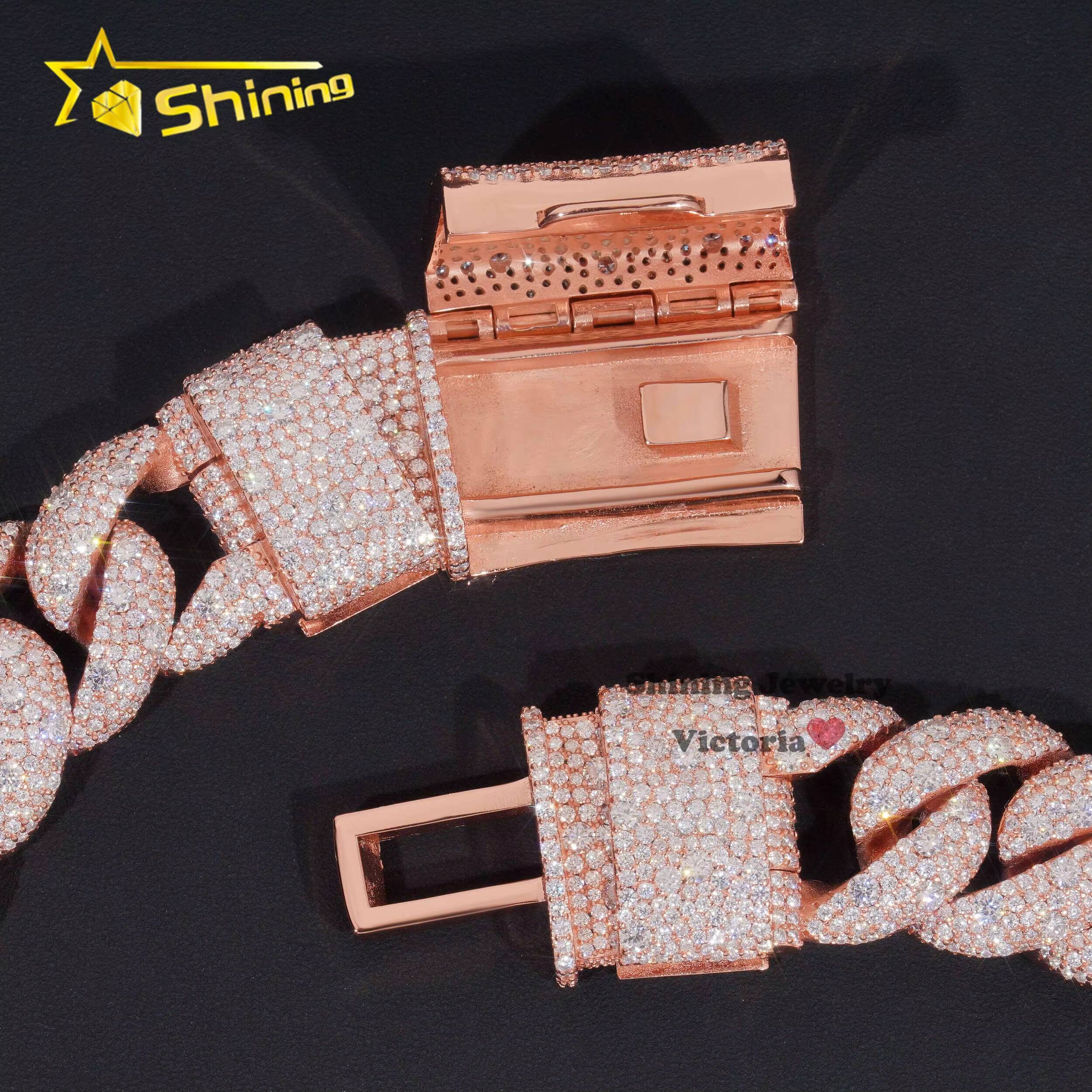 Luxury Custom Mens 30MM Heavy Necklace Rock Jewelry Rose Gold 925 Sterling Silver VVS Moissanite Diamond Miami Cuban Link Chain