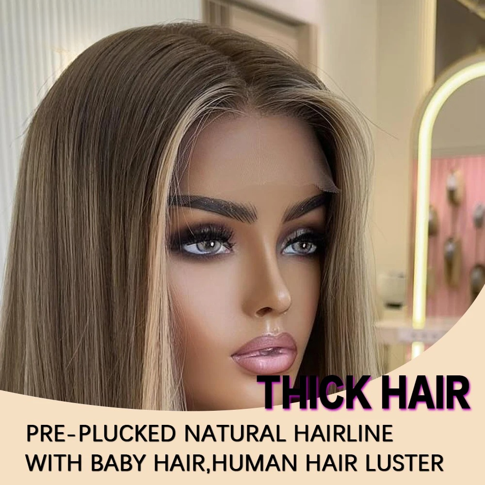 Ombre Ash Blonde Wigs Human Hair Body Wave 13x4 HD Transparent Lace Front Wigs for Women 180% Density Glueless Balayage Blonde Pre Plucked Hairline