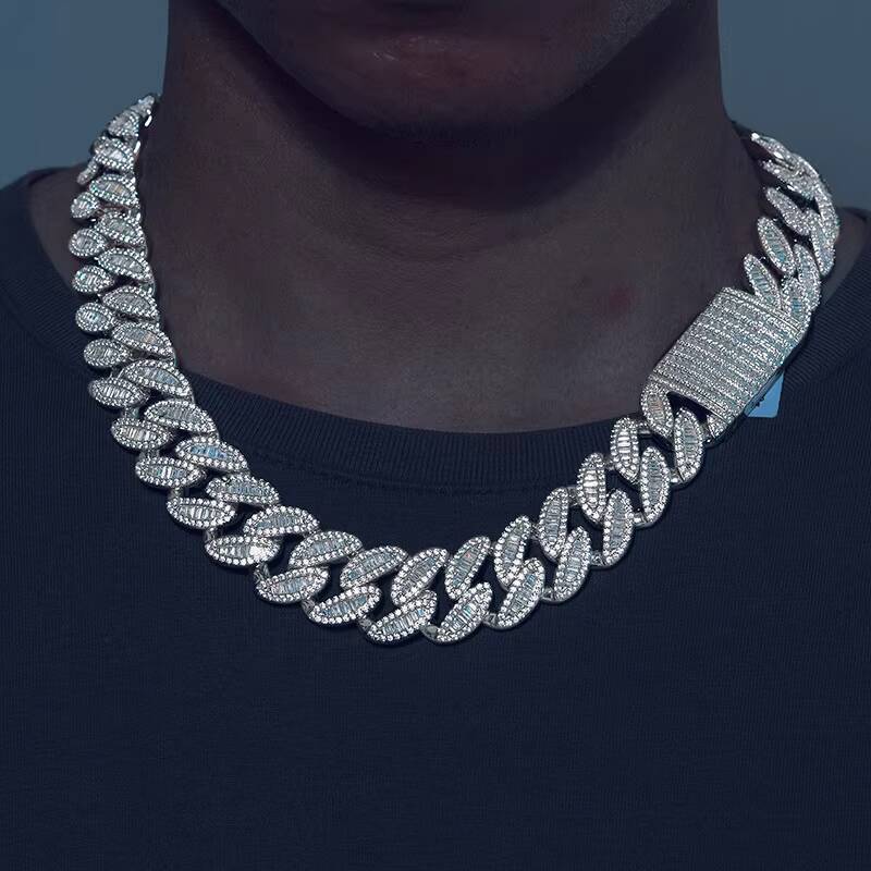 Cadena Cubana Pass Diamond Tester 20mm VVS Baguette Moissanite 925 Sterling Silver Iced Out Miami Cuban Link Chain Necklace