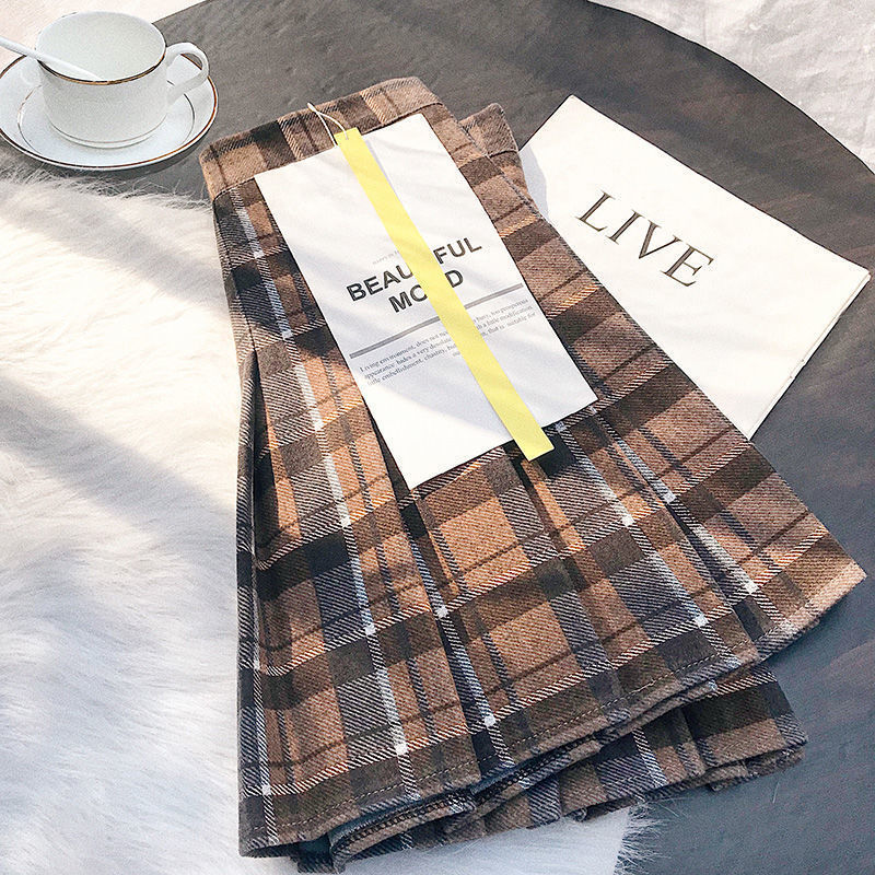 Skirts Contrast Color Plaid Striped Skirt Korean Version of Pleated Autumn High Waist A Line Mini Student Style Sweet 231208