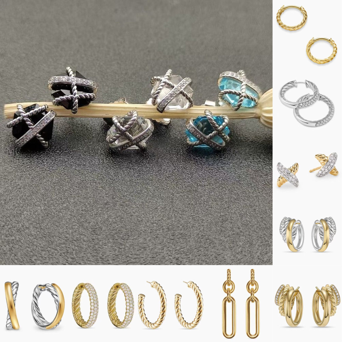 luxury earrings stainless steel jewelry silver earrings twisted braided band earring stud with drill Cable Wire X shape hip hop earring large gold hoop earring gift