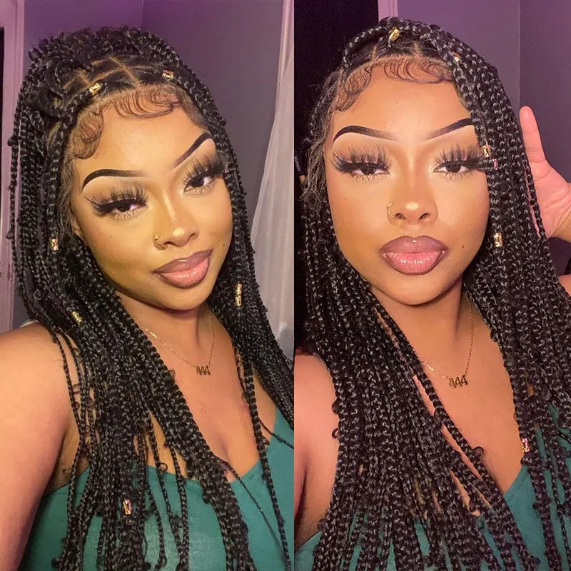 Lace Front Knotless Braided Wigs for Women Box Braid Wig with Baby Hair Synthetic Braided Lace Front Wigs for Women 36 inches 13X4 Lace Frontal Black 