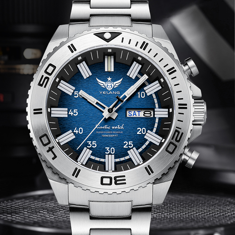 Yelang Watches V1035 44mm Men Diving Watch Human Kinetic Energy Watch 100m Waterproof Watches luminous Japan PX83 Sapphire