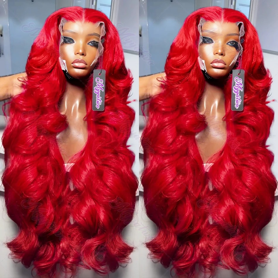 30 34 Inch Hot Red Body Wave High Density 13x4 Hd Lace Frontal Wig Brazilian Pre-Cut Water Wave Gluelesss 13x6 Lace Front Color Human Hair Wigs 200% F