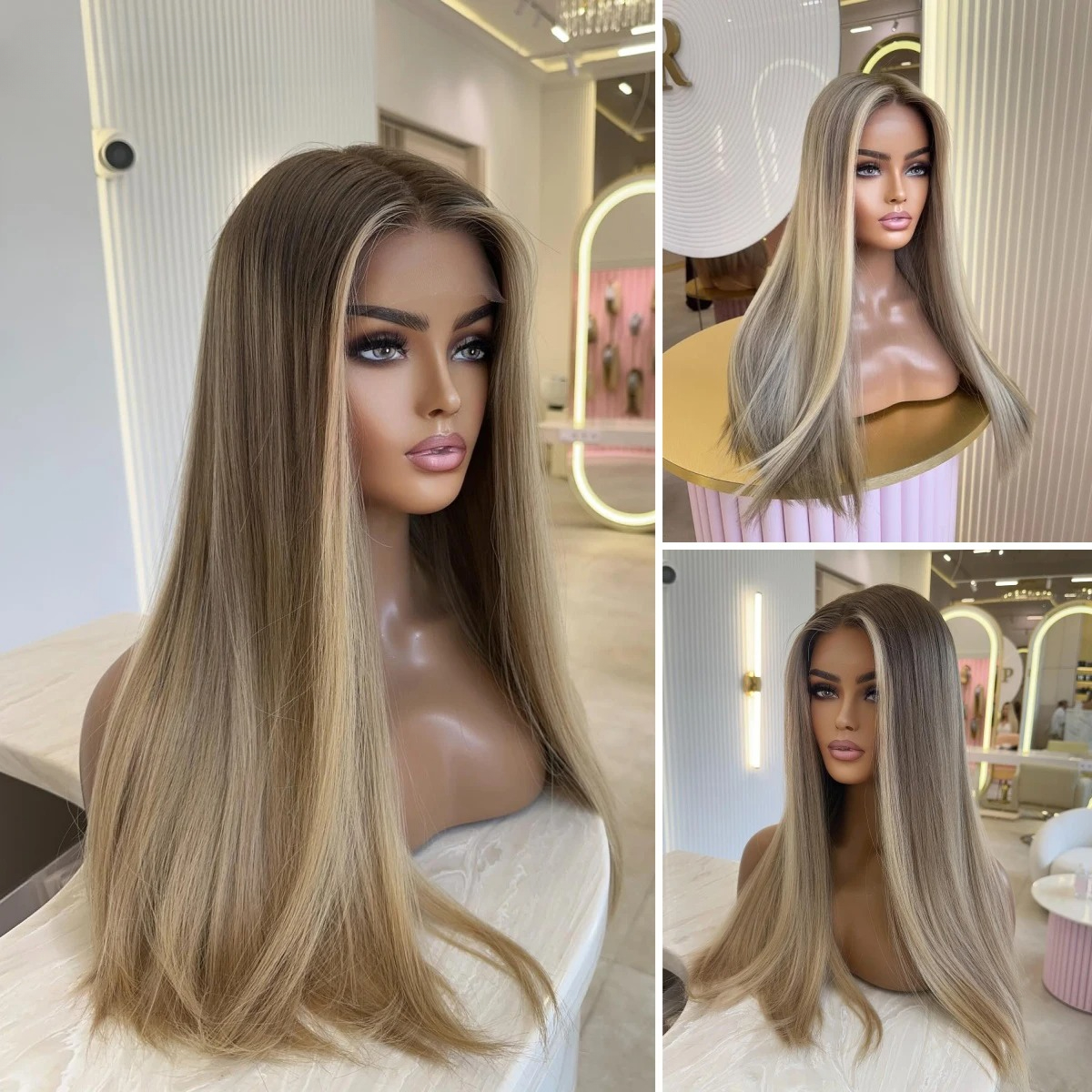 Ombre Ash Blonde Wigs Human Hair Body Wave 13x4 HD Transparent Lace Front Wigs for Women 180% Density Glueless Balayage Blonde Pre Plucked Hairline