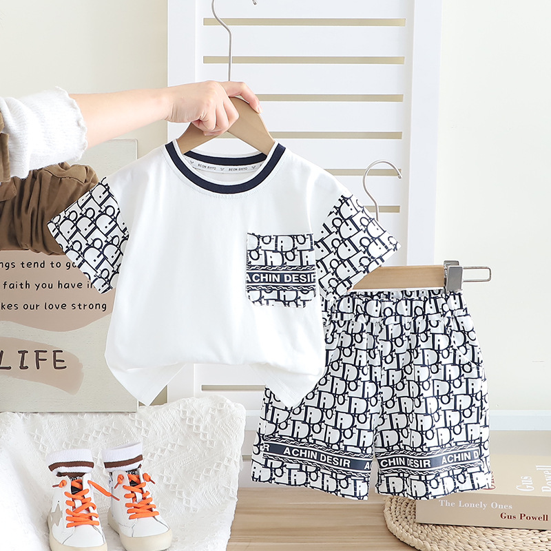 2025 New Arrival Kids' Short Sleeve Outfit Cross-Border Summer Children's Clothing Boys Girls T-Shirt & Shorts Set