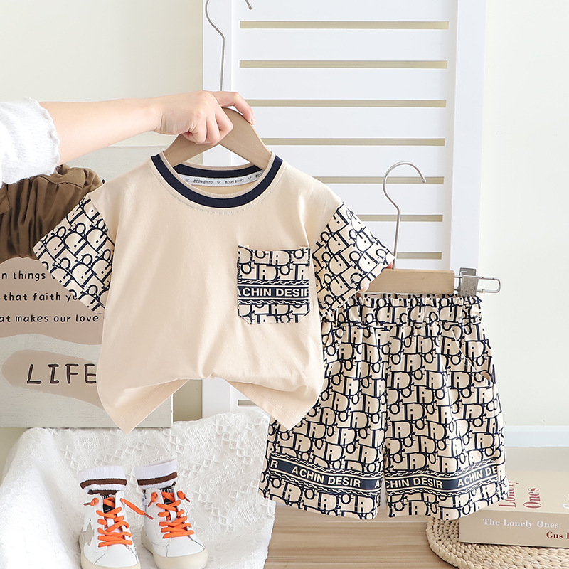 2025 New Arrival Kids' Short Sleeve Outfit Cross-Border Summer Children's Clothing Boys Girls T-Shirt & Shorts Set free shipping