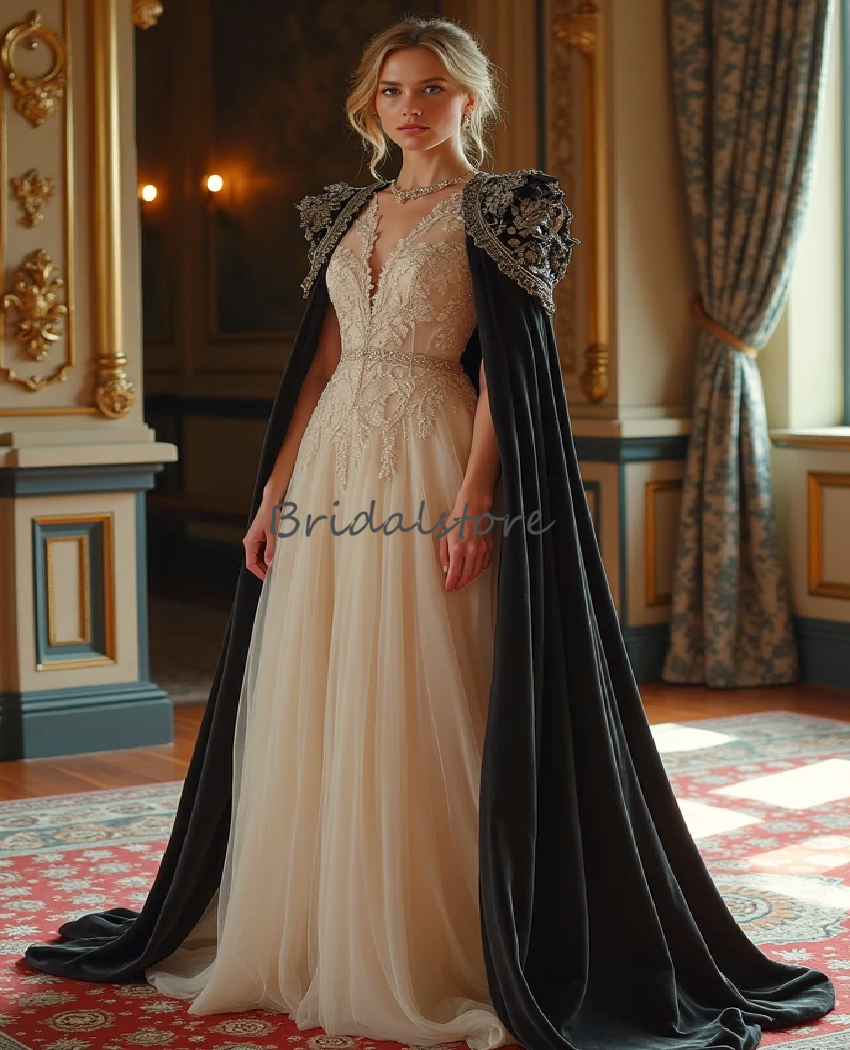 Elizabethan Victorian Gothic Wedding Dress With Caped Appliques Lace Renaissance Bride Dress 2025 Medieval Tudor Bridal Dress Two Piece Halloween Cost