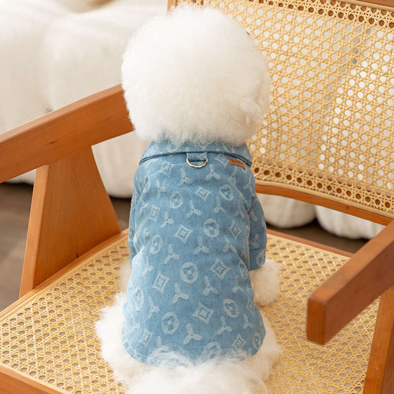 Lanjia- Autumn Winter Dog Fashion Trendy Cool Jacquard Leash Denim Two-Legged Clothes For Small Medium Dogs And Cats Pet Clothing E4d5e