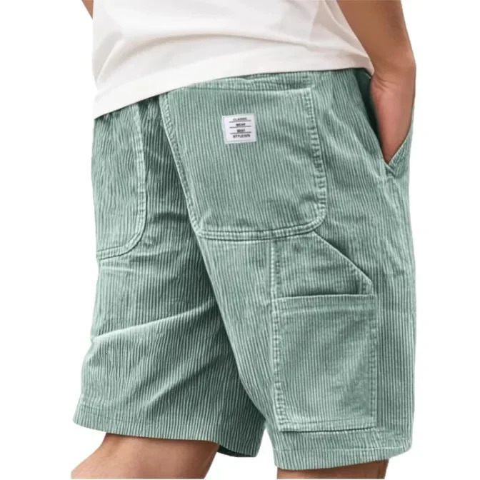 American European Fashion Mens Solid Color Corduroy Knee Length Shorts Casual Trendy Multi Pocket Sorts Male Summer 250825
