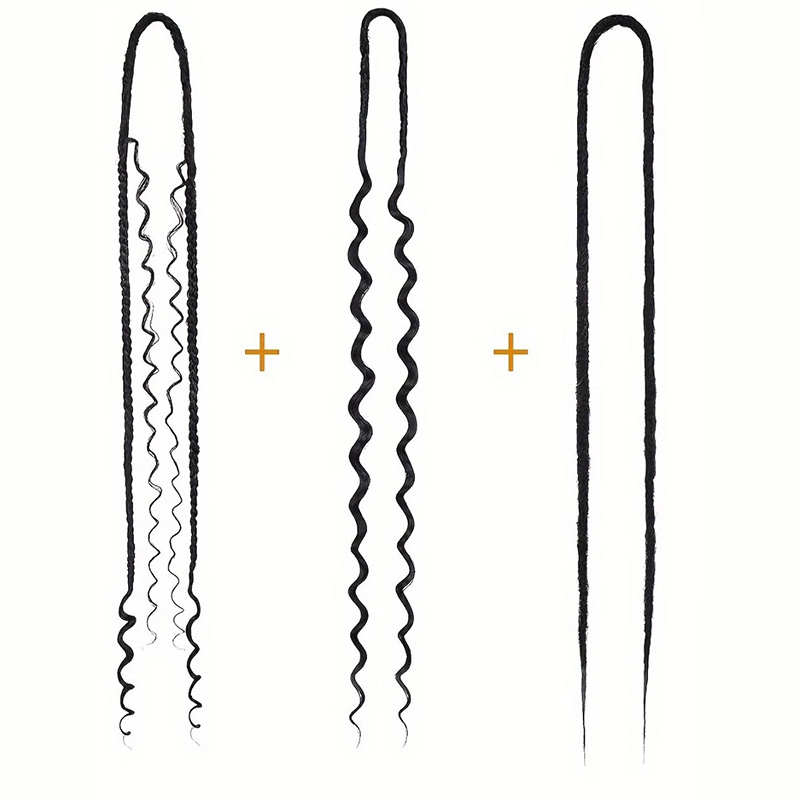 Boho Box Braids Double Tail Curly Three-Strand Braid Gray Dreadlock Wigs j26