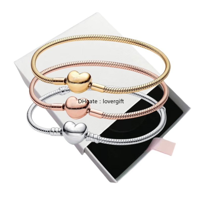 Bracelet designer heart Bracelets with box necklace For Women rose gold Charms bracelet High quality Silver Snake Chain luxury Jewelry wedding Christmas gift