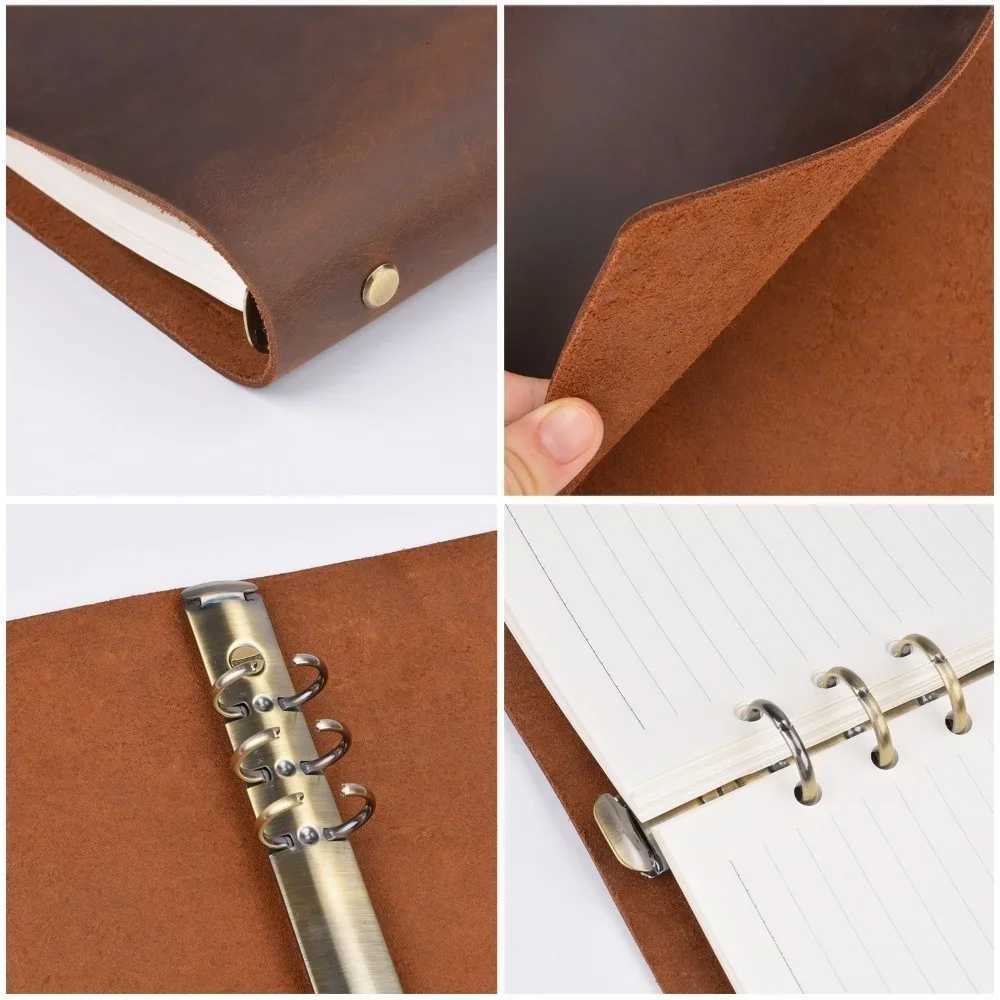 Genuine Leather Planner A5 Size Rings Binder Notebook Cowhide A5 Cover Journal Diary Sketchbook Planner Stationery School Supply X250825