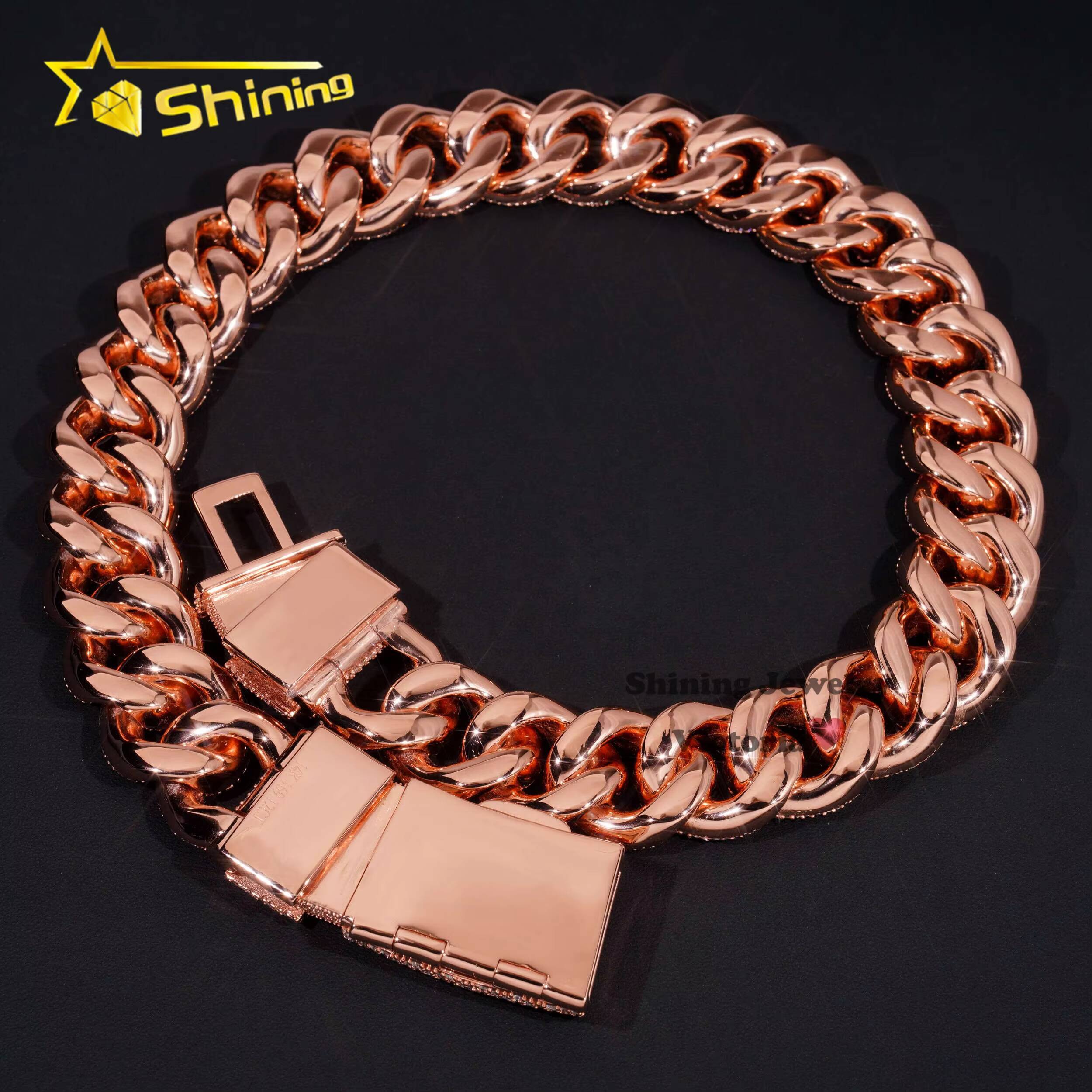Luxury Custom Mens 30MM Heavy Necklace Rock Jewelry Rose Gold 925 Sterling Silver VVS Moissanite Diamond Miami Cuban Link Chain