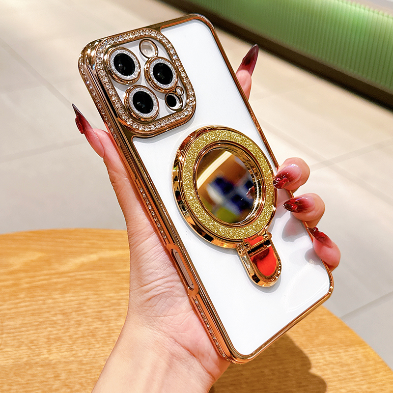 Luxury Diamond Glitter Mirror Magnetic For Magsafe Case With Camera Lens Protector for iPhone 17 16 15 14 13 12 11 Pro Max Samsung S25 Ultra S24 FE S2