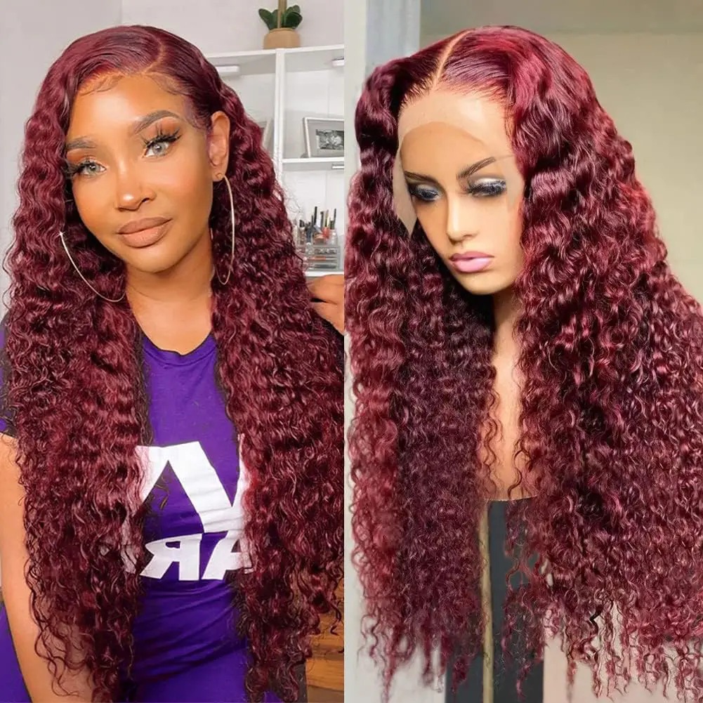 13x6 Hd Lace Front Wigs Human Hair Deep Wave High Density Transparent Lace Wear And Go 13x4 Lace Frontal Wigs for Black Women Glueless Burgundy Wig Pr