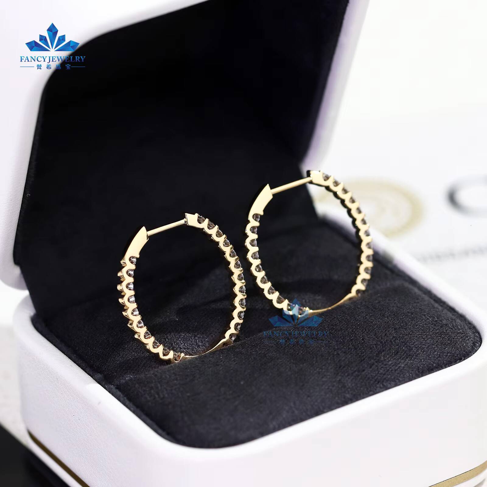 10k Solid Gold Lab Grown Moissanite Diamond Earrings Brilliant Stone Yellow Color Hoop Style Jewelry