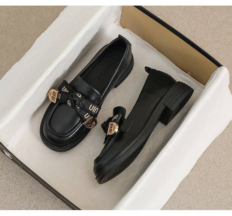 Thick-soled small leather shoes for women's Spring and autumn British style retro bow thick-heeled soft-soled loafers366