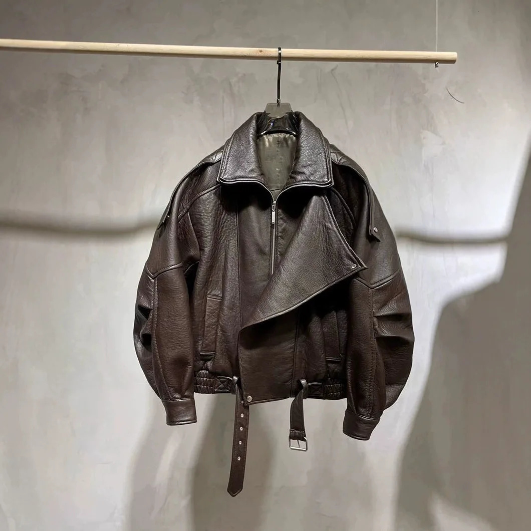 PU Leather Women Jacket For Women American Style Autumn Motorcycle Faux Leather Outerwear Oversized Loose Casual Zipper Jacket 250825