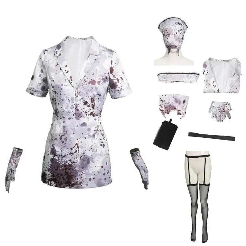 Silent Cos Hill Bubble Head Nurse Cosplay Costume Women Uniform Dress Hat Outfits Fancy Halloween Carnival Party Role Play Suit