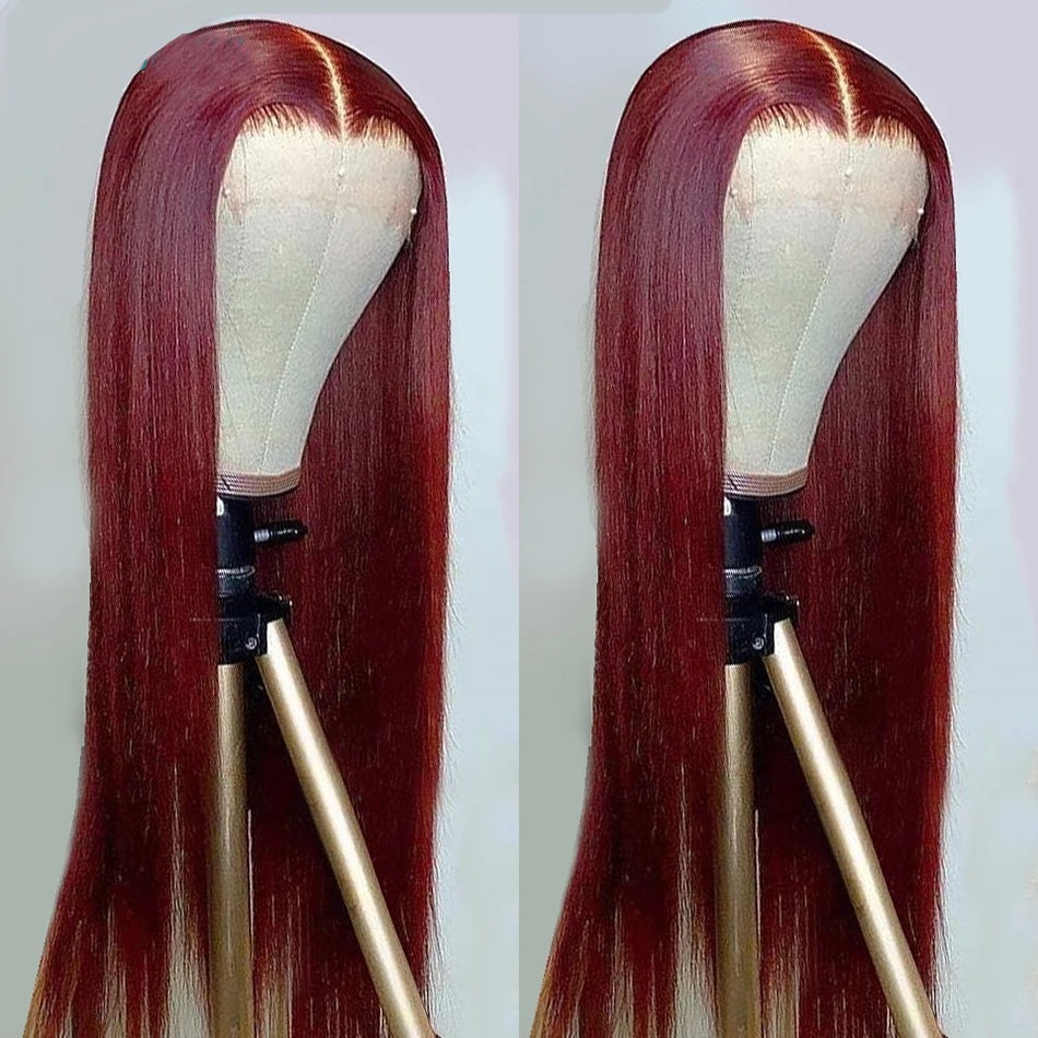13x6 HD Lace Front Wig Human Hair Wigs Preplucked Hairline Red Burgundy Colored HD Transparent Pre Plucked Lace Frontal Human Hair Wigs High Density S