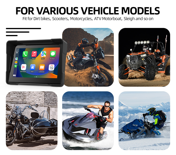 5 Inch Portable CarPlay for Motorcycle, Waterproof Touchscreen Wireless Carplay Android Auto Screen GPS Navigation for Motorbike