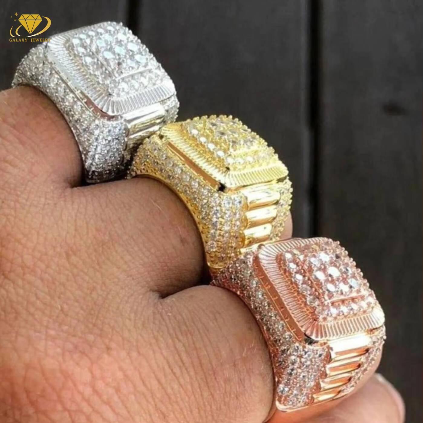 Fashion Jewelry Custom Hip Hop Mens Ring Big Diamond Pinky Ring Vvs Moissanite S925 Silver Iced Out Ring